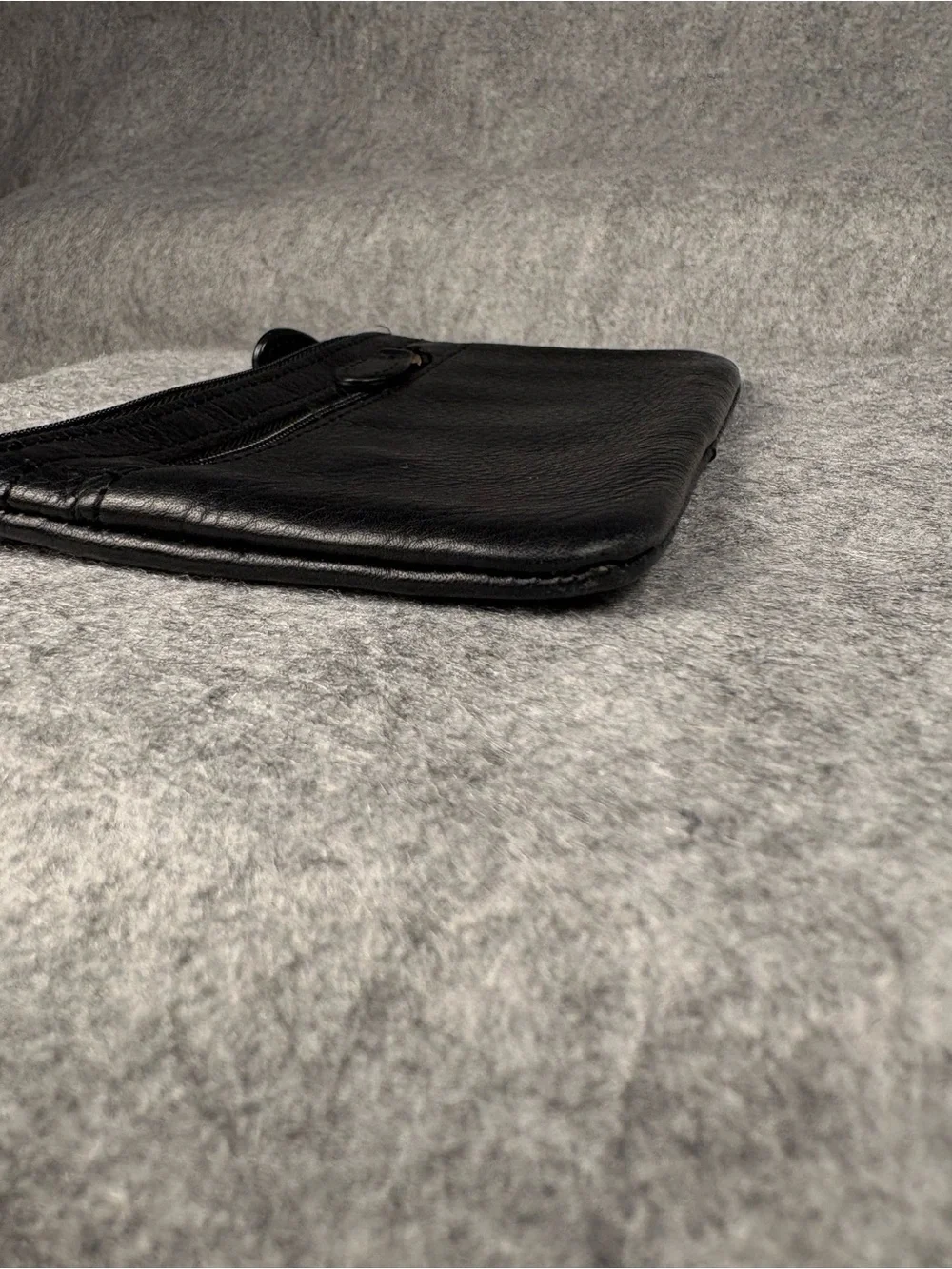Black Genuine Leather Zip Coin Purse Card Holder Wallet